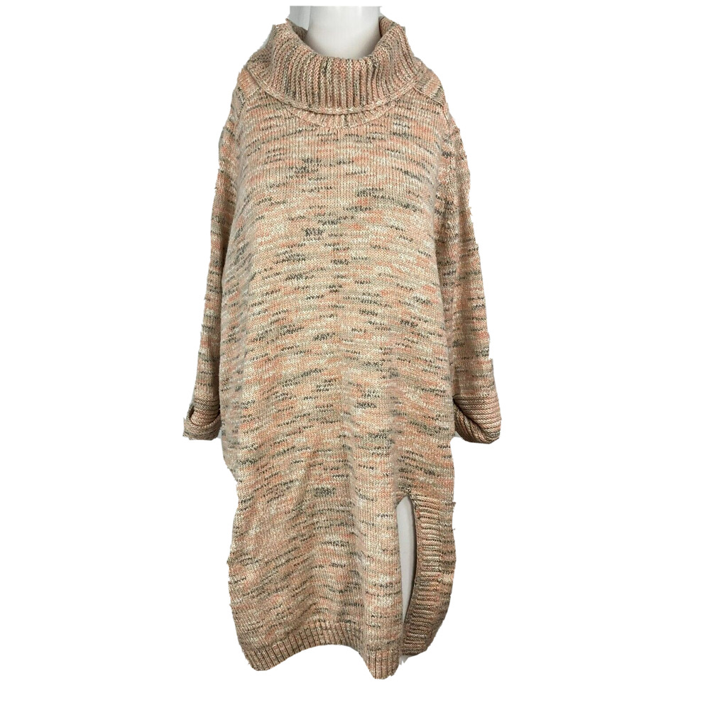 Pure Jill J Jill Sweater Womens Sz XL Tunic Beige Marled Knit‎ Turtleneck Long
